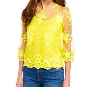 𝅺Nanette Lepore Yellow lace sheer top